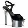 Pleaser Shoes By Pleaser USA ASPIRE-609 Black Patent Silver Chrome Platform Exotic Dancer Shoe