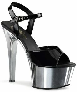 Pleaser Shoes By Pleaser USA ASPIRE-609 Black Patent Silver Chrome Platform Exotic Dancer Shoe