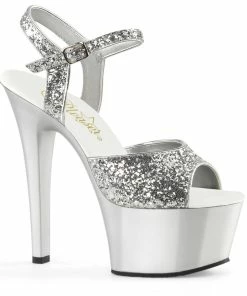 Pleaser Shoes By Pleaser USA ASPIRE-609G Silver Glitter 6 Inch Heel Stripper Shoes 6 Inch Heels