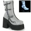 Women's Demonia Footwear ASSAULT-66 Demonia Shoes Grey Reflective Gothic Boots