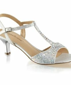 Fabulicious Shoes By Pleaser USA AUDREY-05 Silver Shimmering Kitten Heel Rhinestone Prom Shoe