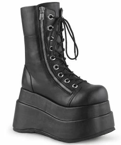 Demonia Shoes Women's Demonia Footwear BEAR-265 Vegan Leather Platform Mid Calf Gothic Demonia Boot