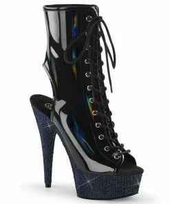 Pleaser Shoes By Pleaser USA BEJEWELED-1016-6 Pleaser Shoes Black Rhinstone Pole Dancing Boots Booties And Ankle High Boots