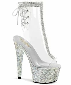 Pleaser Shoes By Pleaser USA BEJEWELED-1018C-2RS Pleaser Shoes Rhinestone Encrusted Platform Clear Stripper Shoe Booties And Ankle High Boots
