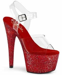 Pleaser Shoes By Pleaser USA BEJEWELED-708DM Pleaser Shoes Red Rhinestone Platform Exotic Dancer Shoe