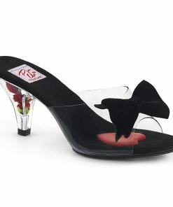 Pin Up Couture Halloween Costume Footwear BELLE-301BOW Clear Slide Sandal With Black Velvet Bow