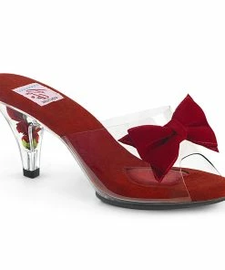 Pin Up Couture Halloween Costume Footwear BELLE-301BOW Red Velvet Bow Slide Sandal