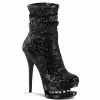 Pleaser Shoes By Pleaser USA BLONDIE-R-1009 Pleaser Shoes Black Sequin Sexy High Heel Platform Boot Booties And Ankle High Boots