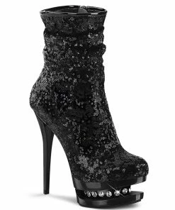 Pleaser Shoes By Pleaser USA BLONDIE-R-1009 Pleaser Shoes Black Sequin Sexy High Heel Platform Boot Booties And Ankle High Boots
