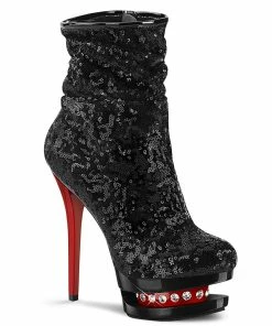 Pleaser Shoes By Pleaser USA BLONDIE-R-1009 Pleaser Shoes Clearance Sequin And Rhinestone Platform Boot Booties And Ankle High Boots