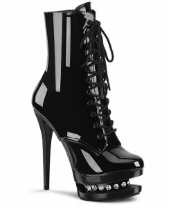 Pleaser Shoes By Pleaser USA Booties And Ankle High Boots BLONDIE-R-1020 Black Patent Sexy Platform Boot