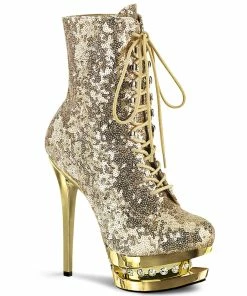 Pleaser Shoes By Pleaser USA Booties And Ankle High Boots BLONDIE-R-1020 Gold Sequin Pole Dancing Ankle Boot