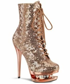 Pleaser Shoes By Pleaser USA BLONDIE-R-1020 Rose Gold Sequin Open Toe Sexy Ankle Boot