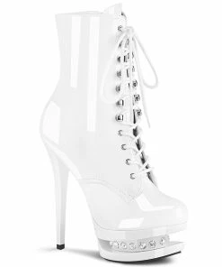 Pleaser Shoes By Pleaser USA BLONDIE-R-1020 White Ankle High Pole Dancing Boot Booties And Ankle High Boots