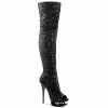 Pleaser Shoes By Pleaser USA BLONDIE-R-3011 Pleaser Shoes Black Sequin Sexy Thigh High Platform Boot Thigh High Boots