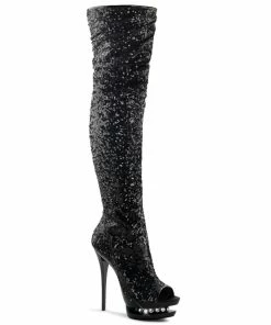 Pleaser Shoes By Pleaser USA BLONDIE-R-3011 Pleaser Shoes Black Sequin Sexy Thigh High Platform Boot Thigh High Boots