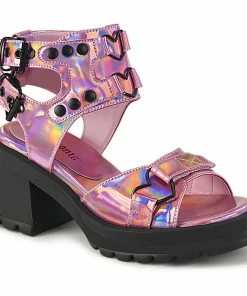 BRATTY-07 Demonia Shoes Pink Holo Gothic Sandal