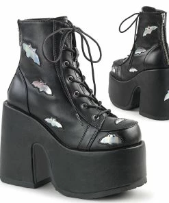 Demonia Shoes Women's Demonia Footwear CAMEL-201 Silver Holographic Gothic Demonia Boot