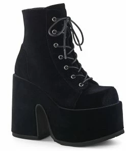 Halloween Costume Footwear CAMEL-203 Demonia Shoes Black Velvet Gothic Ankle Boots
