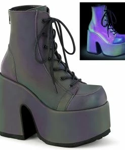 CAMEL-203 Demonia Shoes Green Reflective Gothic Bootie