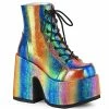 CAMEL-203 Demonia Shoes Rainbow Iridescent Platform Boot Women's Demonia Footwear