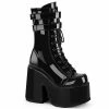 Demonia Shoes Women's Demonia Footwear CAMEL-250 Platform Black Patent Gothic Demonia Boot