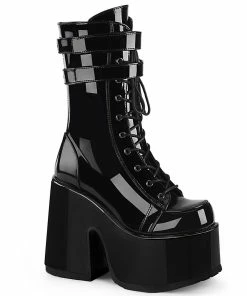 Demonia Shoes Women's Demonia Footwear CAMEL-250 Platform Black Patent Gothic Demonia Boot