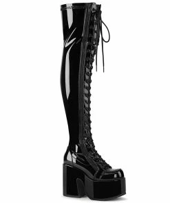 CAMEL-300 Demonia Shoes Black Patent Platform Thigh High Boot Halloween Costume Footwear
