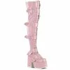 CAMEL-305 Demonia Shoes Pink Patent Thigh High Platform Boots Women's Demonia Footwear