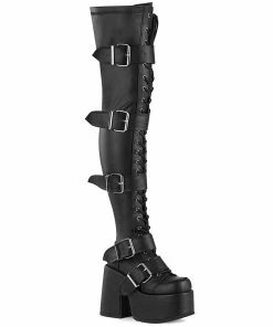 Women's Demonia Footwear CAMEL-305 Demonia Shoes Gothic Thigh High Platform Boot