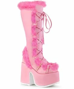 Knee High And Mid Calf Boots CAMEL-311 Demonia Shoes Pink Furry Platform Boots
