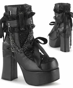Demonia Shoes Women's Demonia Footwear CHARADE-110 Block Heel Chain Gothic Demonia Bootie