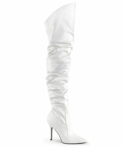 Pleaser Shoes By Pleaser USA CLASSIQUE-3011 Pleaser Shoes White Faux Leather Thigh High Sexy Boots Halloween Costume Footwear