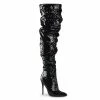 Pleaser Shoes By Pleaser USA COURTLY-3011 Pleaser Shoes Black Sequin Thigh High Sexy Boot Halloween Costume Footwear
