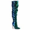 Pleaser Shoes By Pleaser USA COURTLY-3011 Pleaser Shoes Green Iridescent Sequin Thigh High Sexy Boot Halloween Costume Footwear