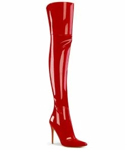 Pleaser Shoes By Pleaser USA COURTLY-3012 Pleaser Shoes Red Patent Thigh High Sexy Boot