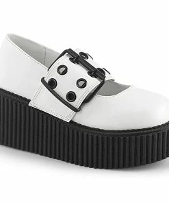 CREEPER-230 Demonia Shoes White Mary Jane Creeper Women's Demonia Footwear