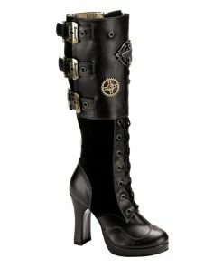 Demonia Shoes Women's Demonia Footwear CRYPTO-302 Knee High Steampunk Demonia Knee High Boot