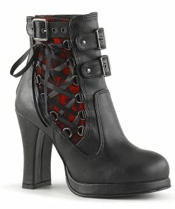 CRYPTO-51 Demonia Shoes Black Red Gothic Ankle High Bootie Women's Demonia Footwear