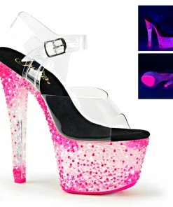 Pleaser Shoes By Pleaser USA 7 Inch Heels CRYSTALIZE-308PS Neon Pink Glow Under Blacklight Stripper Shoe