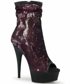 Pleaser Shoes By Pleaser USA DELIGHT-1008SQ Pleaser Shoes Burgundy Sequin Platform Sexy Boot
