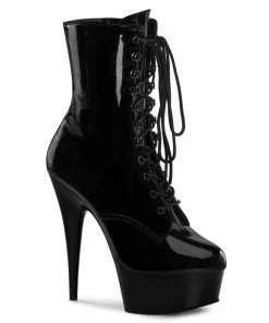 Pleaser Shoes By Pleaser USA DELIGHT-1020 Pleaser Shoes Black Patent Stripper Boots Booties And Ankle High Boots
