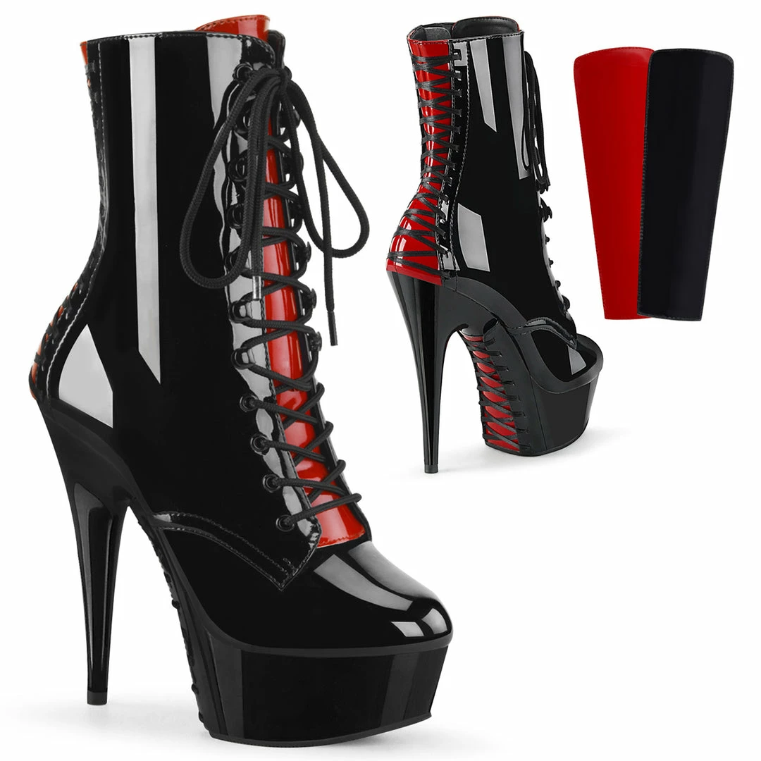 Flash Sale π Pleaser Shoes By Pleaser USA DELIGHT-1020FH Pleaser π Shoes Black And Red Corset Ankle High Boot β 1 Pleaser Shoes By Pleaser USA DELIGHT-1020FH Pleaser Shoes Black And Red Corset Ankle High Boot