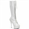Pleaser Shoes By Pleaser USA DELIGHT-2023 White Patent Platform Knee High Pole Dancing Boot Halloween Costume Footwear