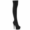 Pleaser Shoes By Pleaser USA Thigh High Boots DELIGHT-3002 Pleaser Shoes Rhinestone Pull-on Skintight Stripper Boot