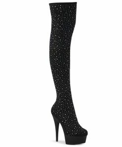 Pleaser Shoes By Pleaser USA Thigh High Boots DELIGHT-3002 Pleaser Shoes Rhinestone Pull-on Skintight Stripper Boot