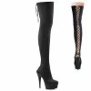 Pleaser Shoes By Pleaser USA DELIGHT-3003 Pleaser Shoes Black Lycra Skintight Thigh High Pole Dancing Boot