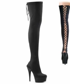 Pleaser Shoes By Pleaser USA DELIGHT-3003 Pleaser Shoes Black Lycra Skintight Thigh High Pole Dancing Boot