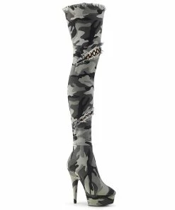 Pleaser Shoes By Pleaser USA DELIGHT-3005 Pleaser Shoes Distressed Camo Thigh High Stripper Boots