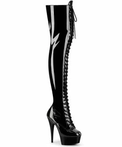 Pleaser Shoes By Pleaser USA DELIGHT-3023 Pleaser Shoes Black Patent Platform Thigh High Boots